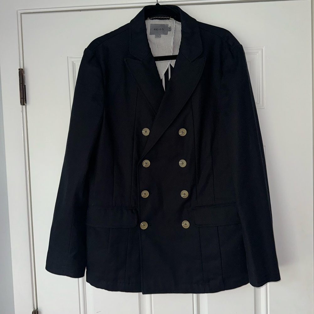 REISS SIZE‎ M MEN’s double breasted suit blazer navy cotton linen